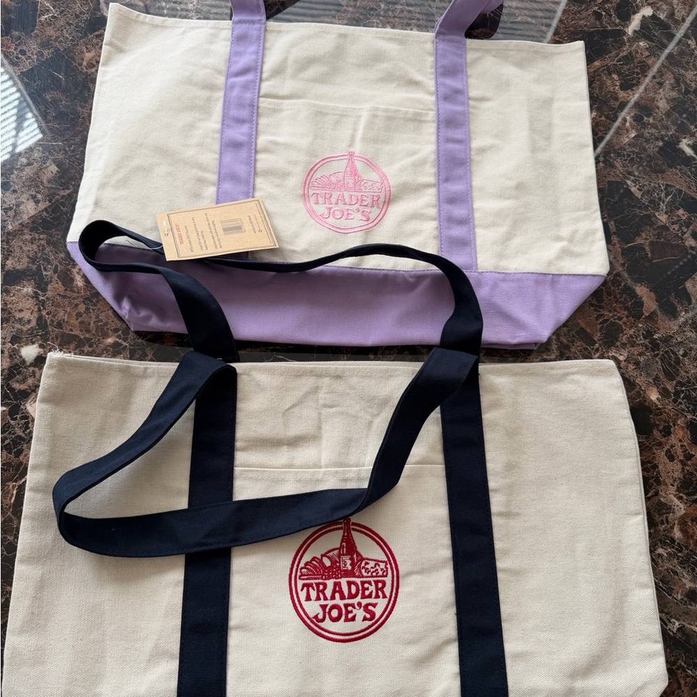 Set of two (2) tote bags - Trader Joe’s large lavender and navy blue totes